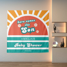 Groovy Sunshine Blauwgroen Retro Baby shower