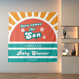 Groovy Sunshine Blauwgroen Retro Baby shower Wandkleed