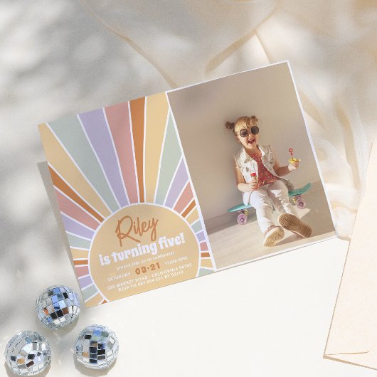Groovy Sunshine Boho Daisy Rainbow Foto Birthday Kaart