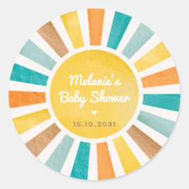 Groovy Sunshine Hier komt het Son Boy Baby shower Ronde Sticker