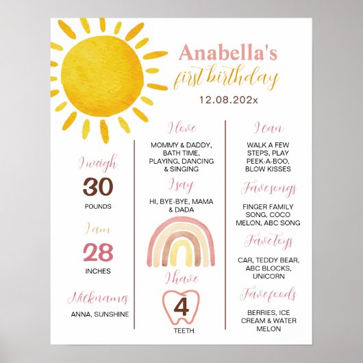 Groovy Sunshine Rainbow Birthday Milestone Poster (Voorkant)