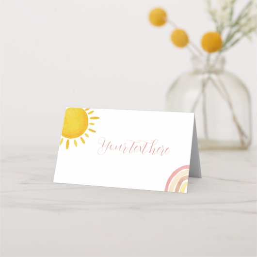 Groovy Sunshine Rainbow Place Card Verjaardagsfees Plaatskaartje (Voorkant)