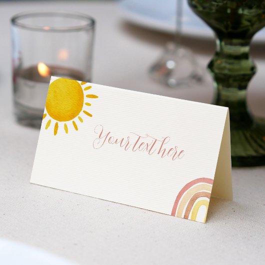 Groovy Sunshine Rainbow Place Card Verjaardagsfees Plaatskaartje
