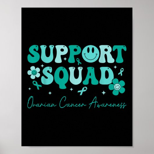 Groovy Support Squad Blauwgroen lint eierstokkanke Poster (Voorkant)