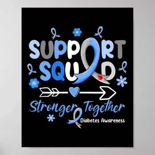 Groovy Support Squad Blue Ribbon Diabetes Awarenes Poster (Voorkant)