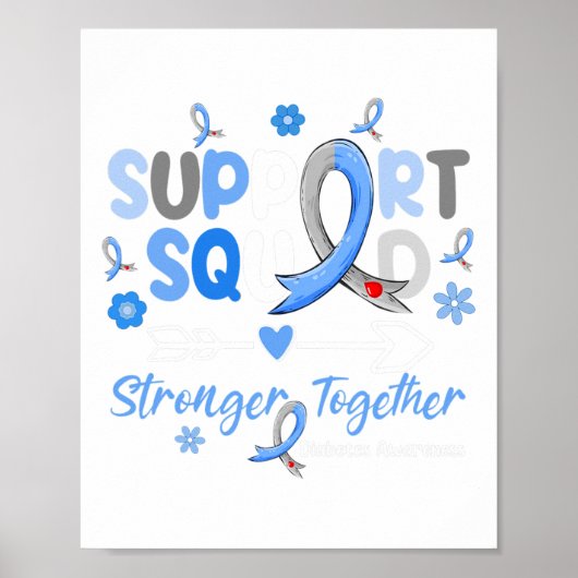 Groovy Support Squad Blue Ribbon Diabetes Awarenes Poster (Voorkant)
