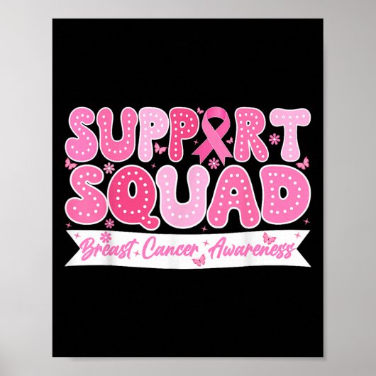 Groovy Support Squad Breast Cancer Awareness Roze Poster (Voorkant)