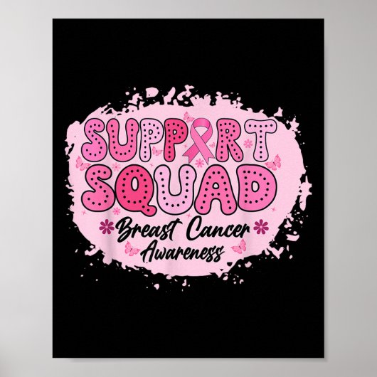 Groovy Support Squad Breast Cancer Awareness Roze Poster (Voorkant)