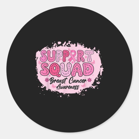 Groovy Support Squad Breast Cancer Awareness Roze Ronde Sticker (Voorkant)