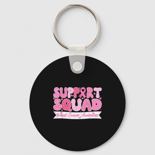 Groovy Support Squad Breast Cancer Awareness Roze Sleutelhanger (Voorkant)