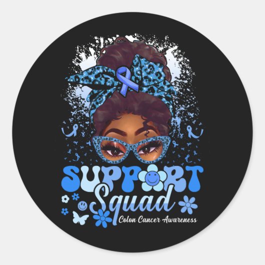 Groovy Support Squad Bun Colon Cancer Awaren Ronde Sticker (Voorkant)