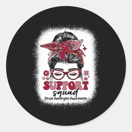 Groovy Support Squad Messy Bun Brain Aneurysm Ronde Sticker (Voorkant)