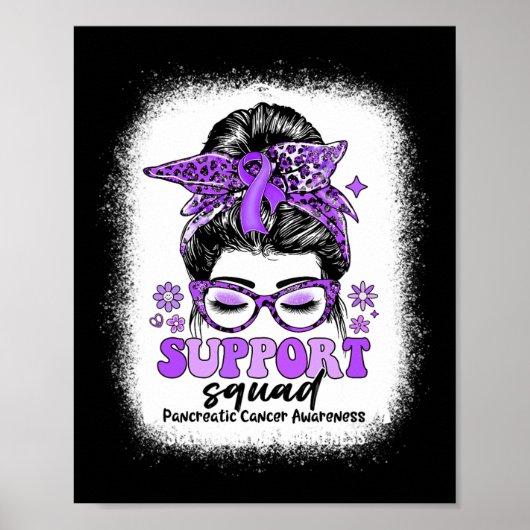 Groovy Support Squad Messy Bun Pancreaskanker Poster (Voorkant)