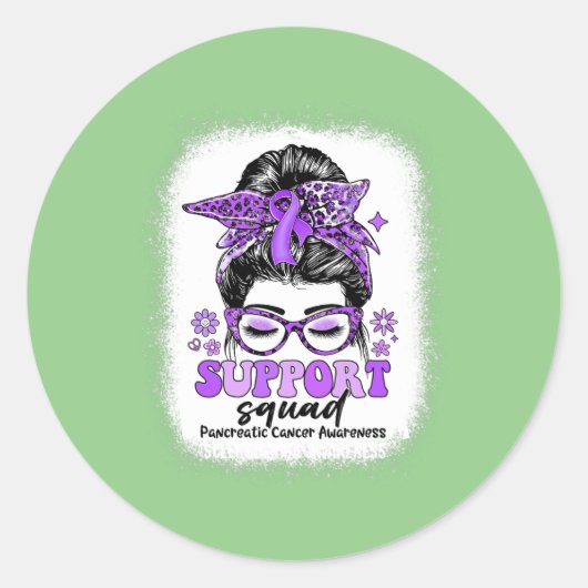 Groovy Support Squad Messy Bun Pancreaskanker Ronde Sticker (Voorkant)