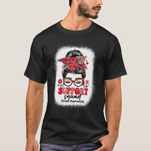 Groovy Support Squad Messy Bun Stroke Awareness T-shirt (Voorkant)