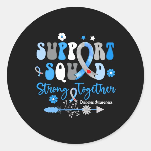Groovy Support Squad Ribbon T1d Diabetes Awareness Ronde Sticker (Voorkant)