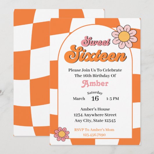 Groovy Sweet 16 verjaardagsfeestje Kaart (Voorkant / Achterkant)