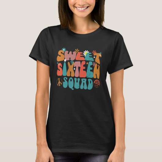 Groovy Sweet 16 Zestien Birthday Girl SQUAD Party T-shirt (Voorkant)