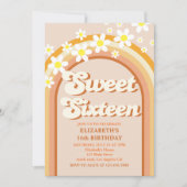 Groovy Sweet Sixteen | Retro Rainbow & Daisy Flowe Kaart (Voorkant)