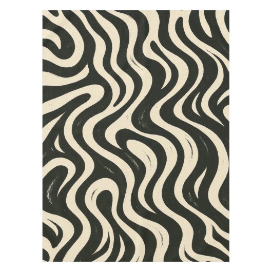 Groovy Swirl Black and Cream Tablecloth Tafelkleed (Voorkant)