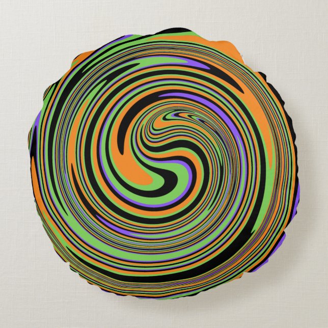 Groovy Swirl Black Rond Kussen (Achterkant)