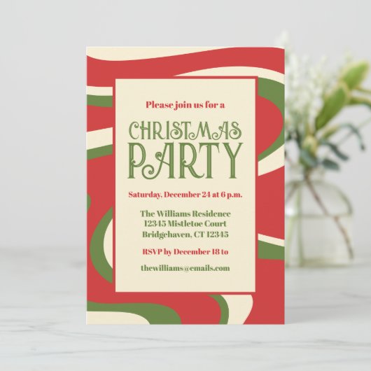 Groovy Swirl Retro Kerstfeest Kaart (Staand voorkant)