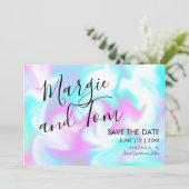 Groovy Swirls Script Save the Date Pink Blue Kaart (Staand voorkant)