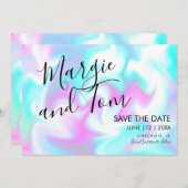 Groovy Swirls Script Save the Date Pink Blue Kaart (Voorkant / Achterkant)