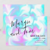 Groovy Swirls Script Save the Date Roze Blauw Kaart (Voorkant / Achterkant)