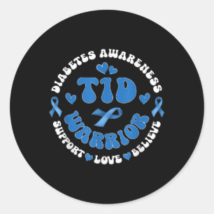 Groovy T1d Warrior Type 1 Diabetes Awareness Blue Ronde Sticker