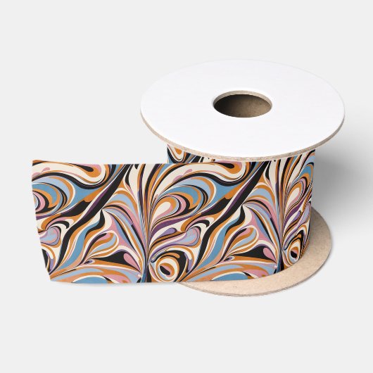 Groovy Tan en Blauwe Draaiing Satijnen Lint (Spoel)