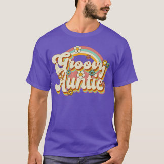 Groovy tante retro 70s regenboog en bloemen meisje t-shirt