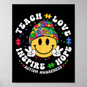 Groovy Teach Hope Love Inspire Teacher Autism Awar Poster
