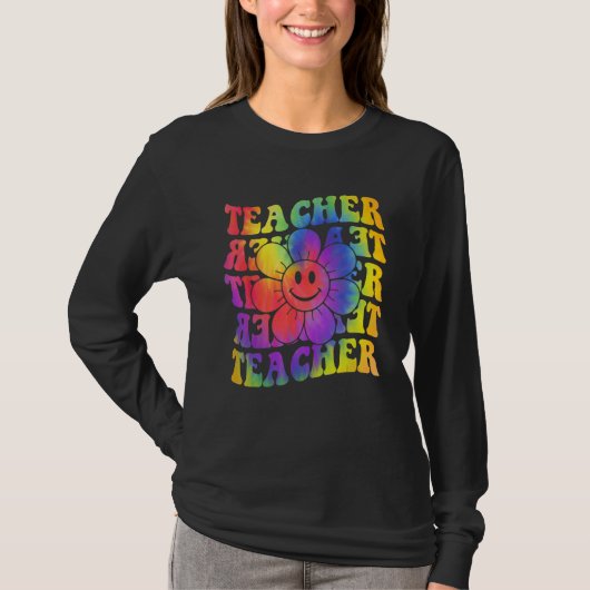 Groovy Teacher Cute Daisy Tie Dye Happy Back To Sc T-shirt (Voorkant)