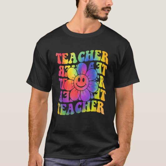 Groovy Teacher Cute Daisy Tie Dye Happy Back To Sc T-shirt (Voorkant)