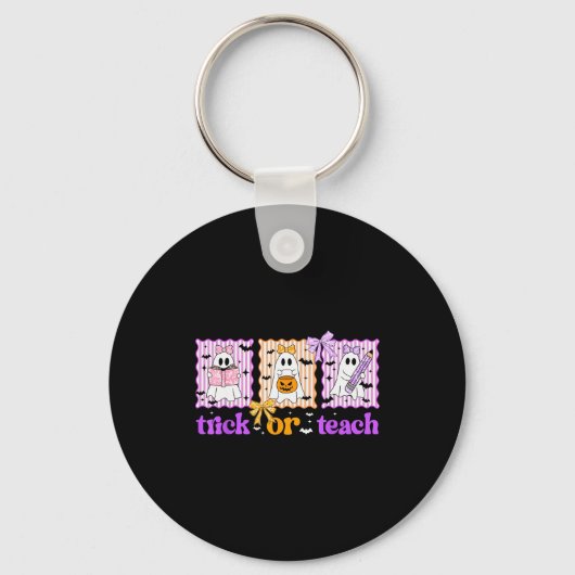 Groovy Teacher Halloween Trick Or Teach Ghost Men  Sleutelhanger (Voorkant)