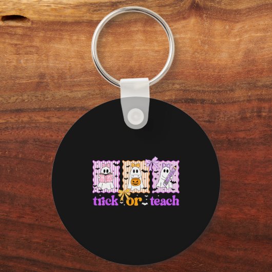 Groovy Teacher Halloween Trick Or Teach Ghost Men  Sleutelhanger (Voorkant)