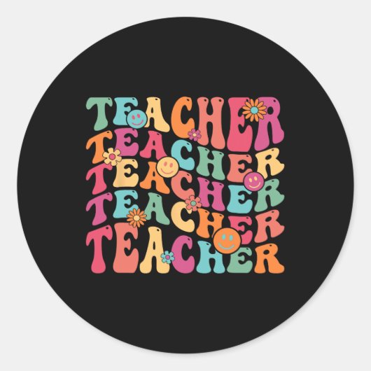 Groovy Teacher Inspirerend blij terug naar school Ronde Sticker (Voorkant)