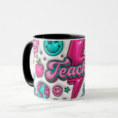 Groovy Teacher Retro Roze & Teal 11oz Combo Mok (Voorkant links)
