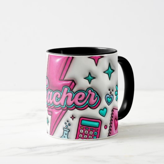 Groovy Teacher Retro Roze & Teal 11oz Combo Mok (Voorkant rechts)
