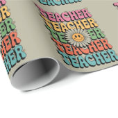 Groovy Teacher Schattige Daisy Flower Retro Back S Cadeaupapier (Rol Hoek)