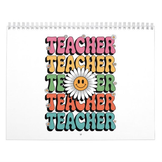 Groovy Teacher Schattige Daisy Flower Retro Back S Kalender (Hoes)