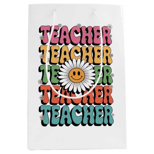 Groovy Teacher Schattige Daisy Flower Retro Back S Medium Cadeauzakje (Voorkant)
