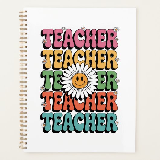 Groovy Teacher Schattige Daisy Flower Retro Back S Planner (Voorkant)