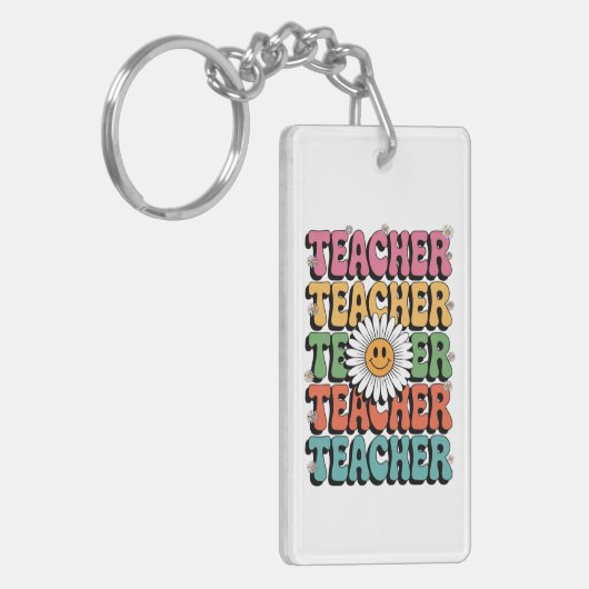 Groovy Teacher Schattige Daisy Flower Retro Back S Sleutelhanger (Voorkant Links)