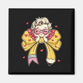 Groovy Teacher Valentijn Coquette Bow Pencil Teach Magneet