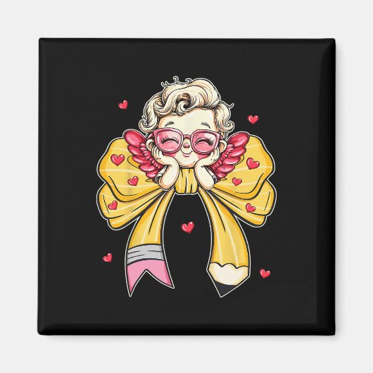 Groovy Teacher Valentijn Coquette Bow Pencil Teach Magneet (Voorkant)