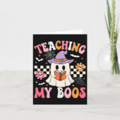 Groovy Teaching Mijn Boeken Leraar Ghost Halloween Kaart (Voorkant)