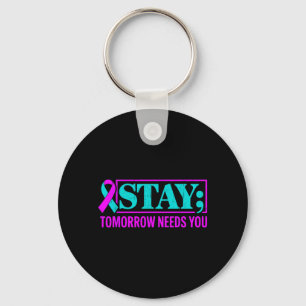Groovy Teal Paarse Lint Preventie Bewustzijn Sleutelhanger