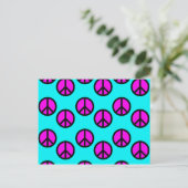 Groovy Teen Hippie Blauwgroen en Paarse vredessign Briefkaart (Staand voorkant)